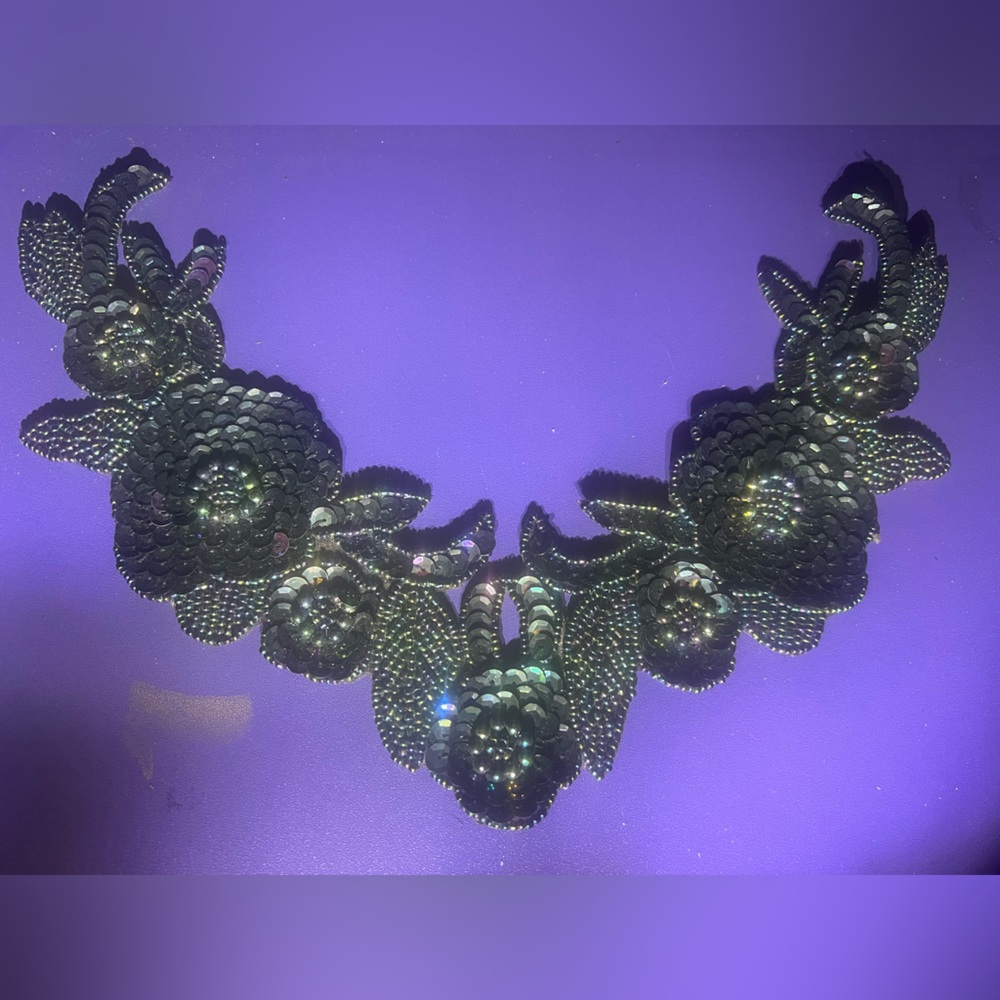 Black Sequin Floral Embellishment